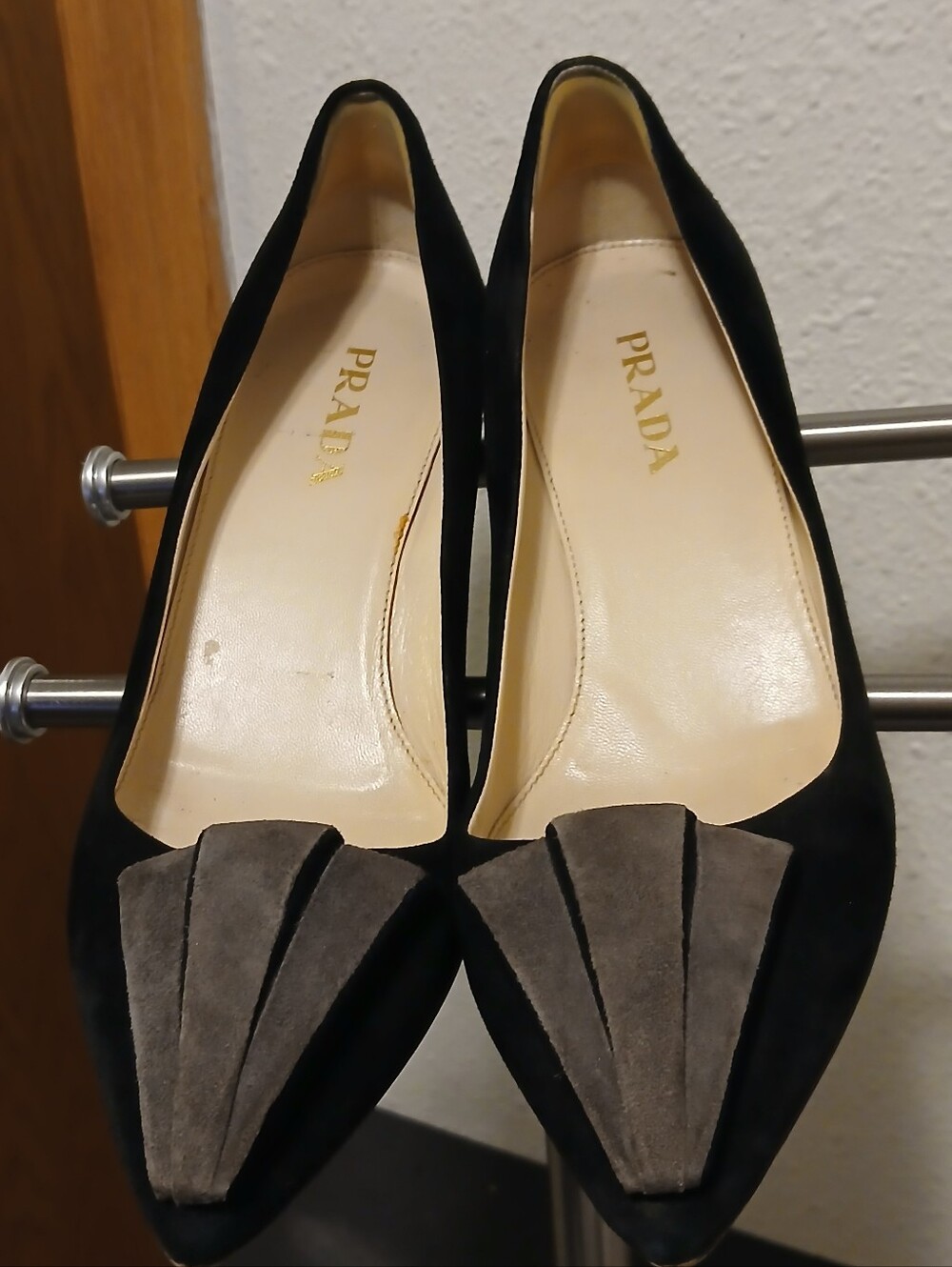 PRADA Black Suede Pointed-Toe Pumps with Pleated Detail-Women’s Sz 37 (approx 7)